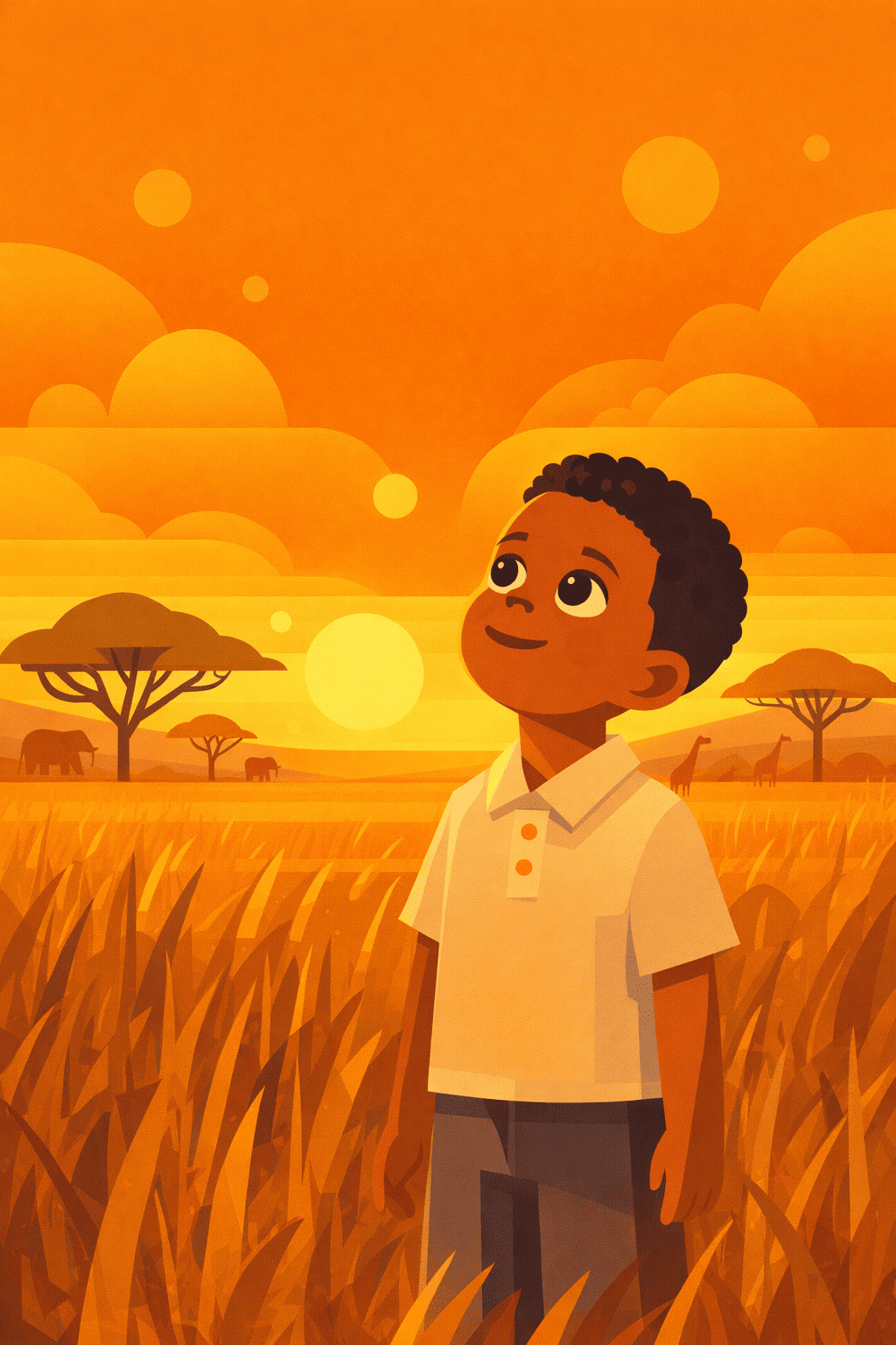 Sob o céu dourado da savana