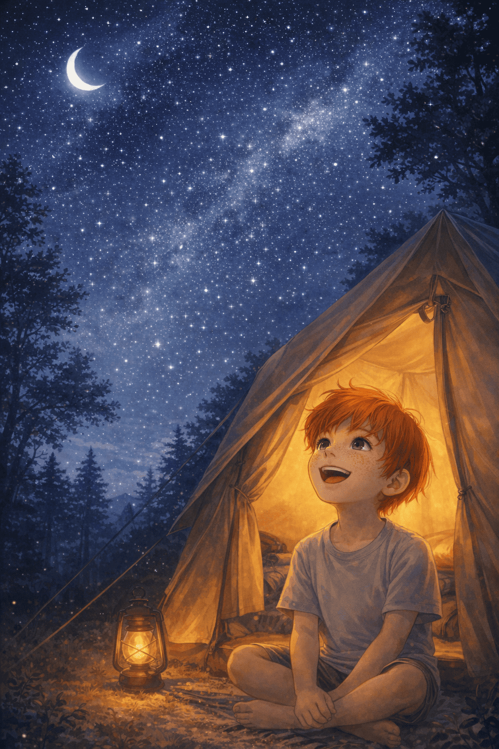 Barraca sob o céu estrelado